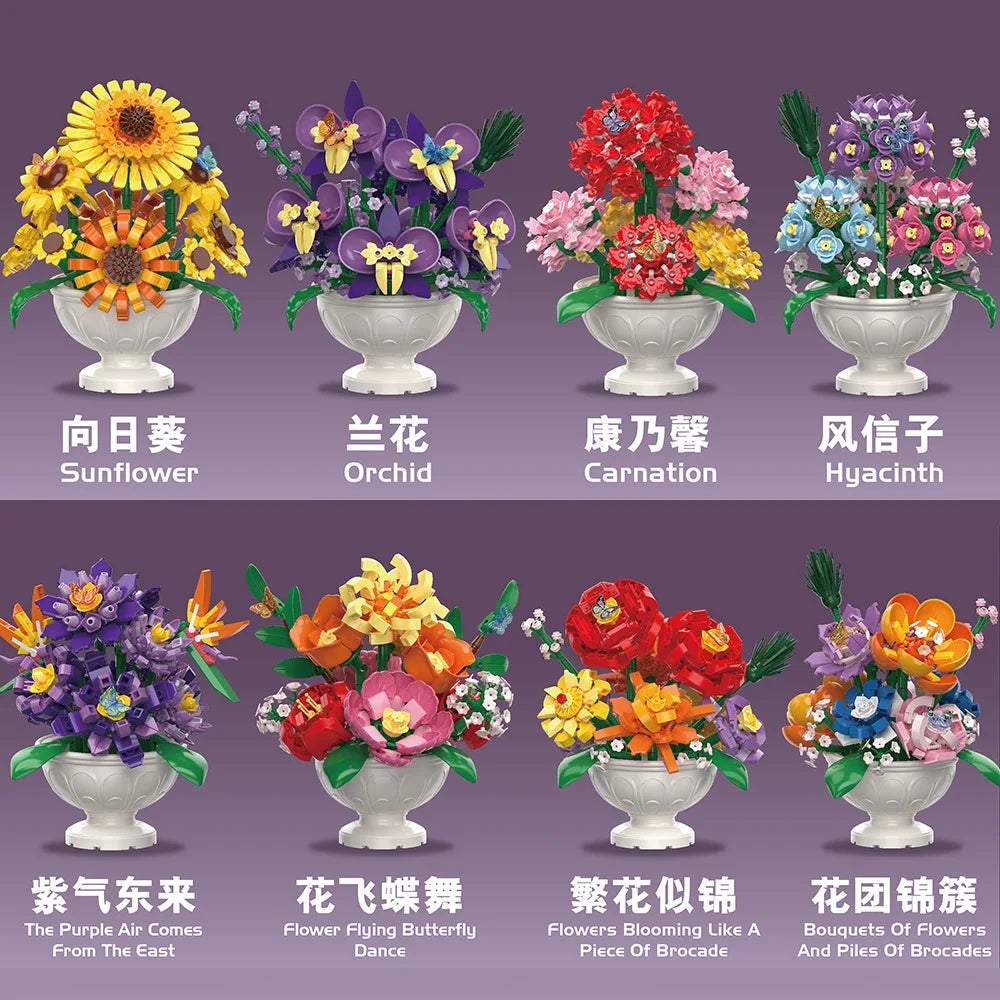 Building Block Flower Toys Small Particle Assembly Building Blocks Potted Plants Children Plant Desktop Decoration Toys Kid Gift