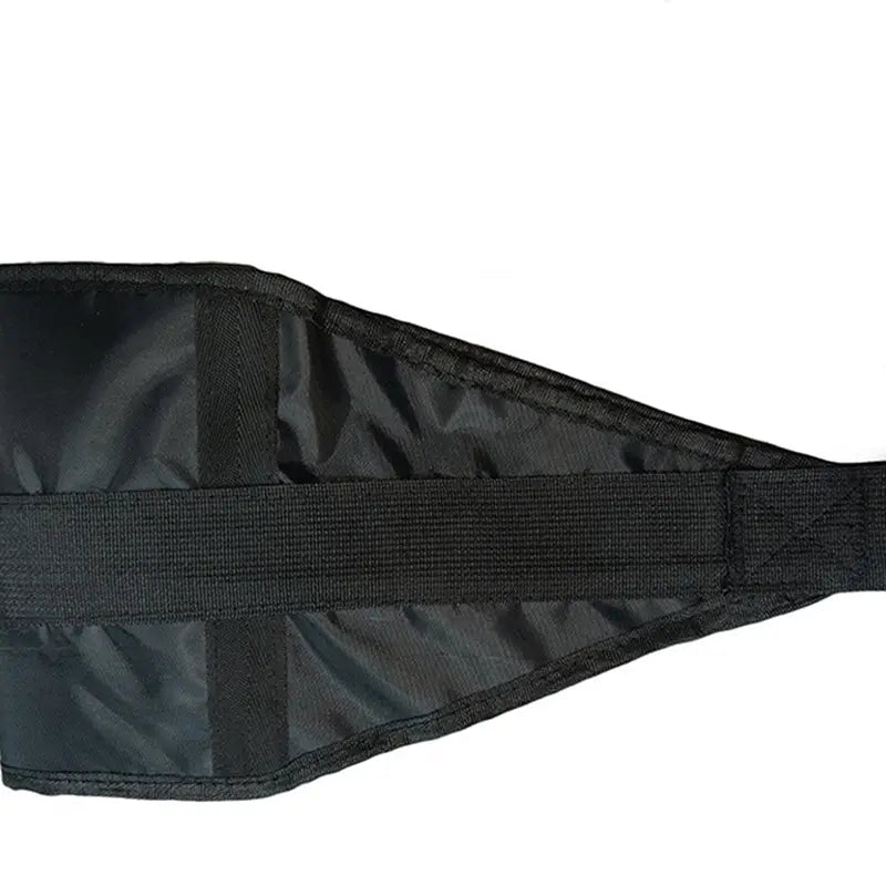 Black nylon waist support belt with reinforced stitching and adjustable strap for ab sling straps heavy duty hanging leg raise straps.