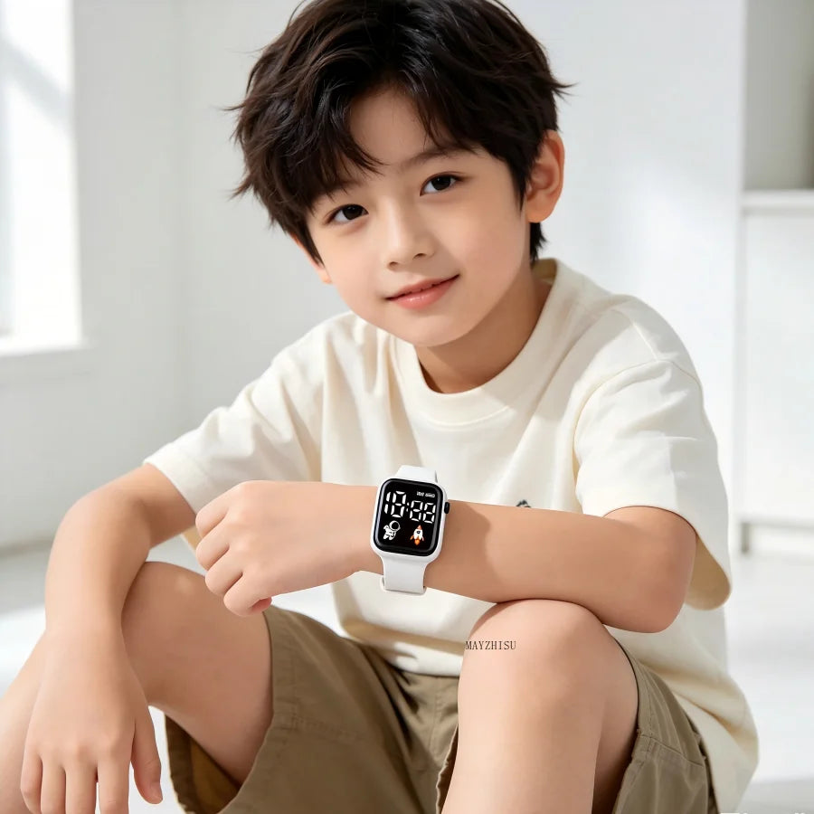 2Pcs/set Cartoon Children's Watches LED Sports Digital Watch for Kids Boys Girls Students Silicone Strap Luminous Non-waterproof