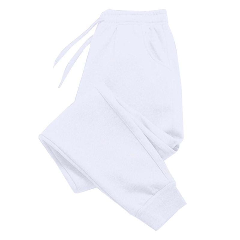 Joggers en molleton pour homme en coton blanc avec taille élastique et cordon, pour un usage décontracté à l’entraînement