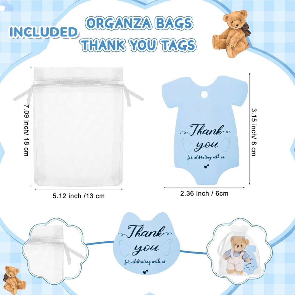 12-30 Sets Bear Baby Shower Favor for Guest Stuffed Plush Mini Bears Thank You Cards Organza Bag for Gender Reveal Guest Gifts