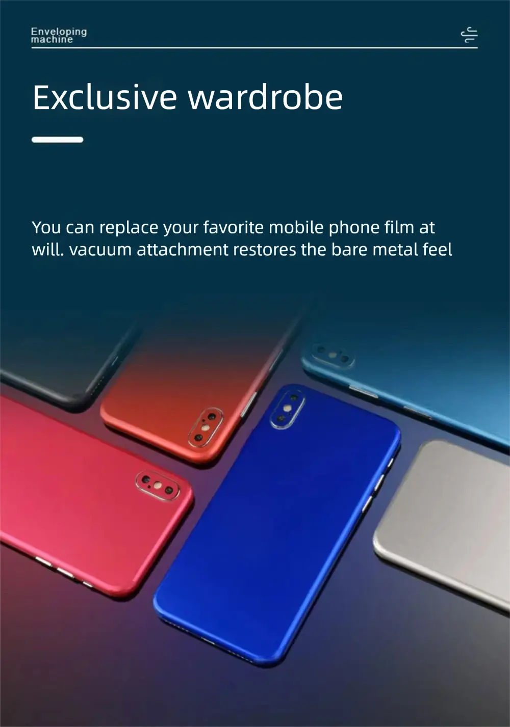 Máquina de laminación al vacío de película para teléfonos móviles elegante, con un estuche para teléfono brillante y vibrante de color rojo, con un acabado metálico liso.