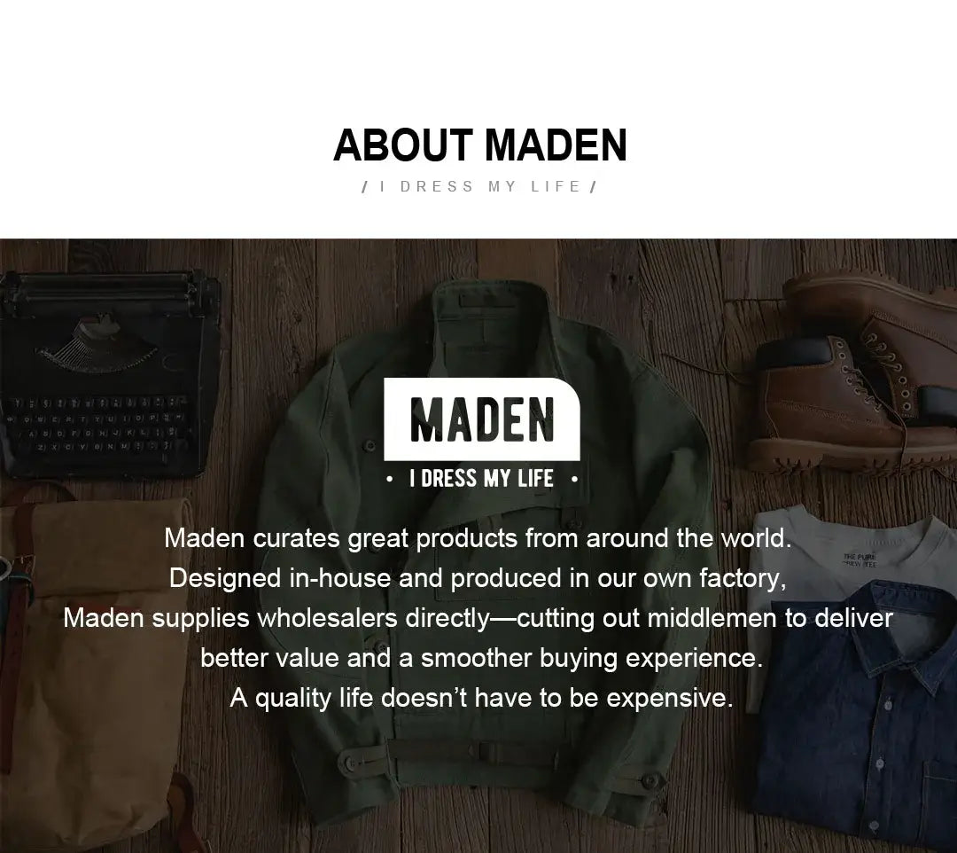 Olivgrüne Canvasjacke mit Maden-Logo-Patch auf der Brust, kombiniert mit Vintage bestickten Jeansshorts für Herren.