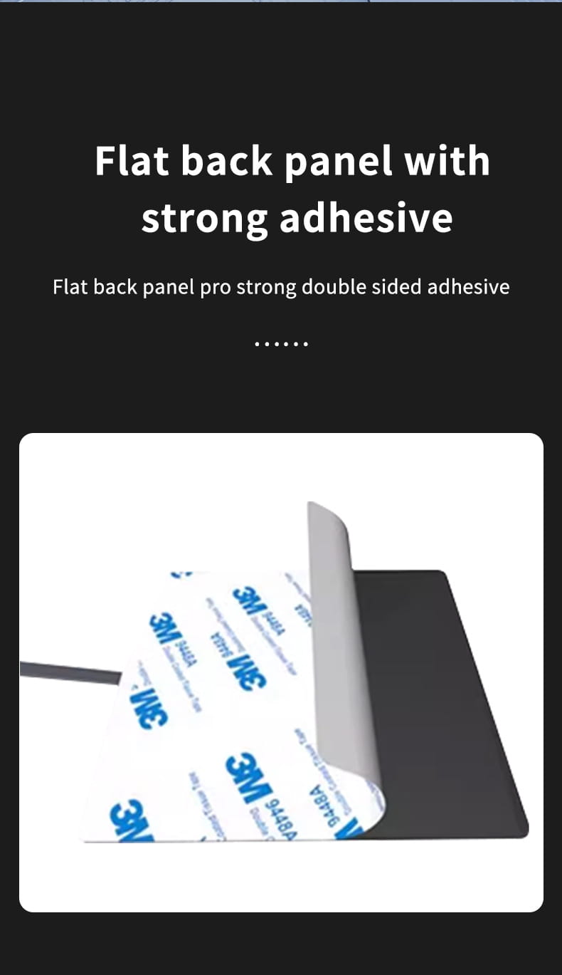 black 3m flat back panel with double-sided adhesive shown from the back side for tablet wall mount magnetic bracket designed for ipad charger wall mount use