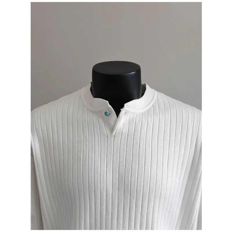 Men's Loose Textured Knit Sweater Spring Autumn American Style Casual Solid Color Inner Top