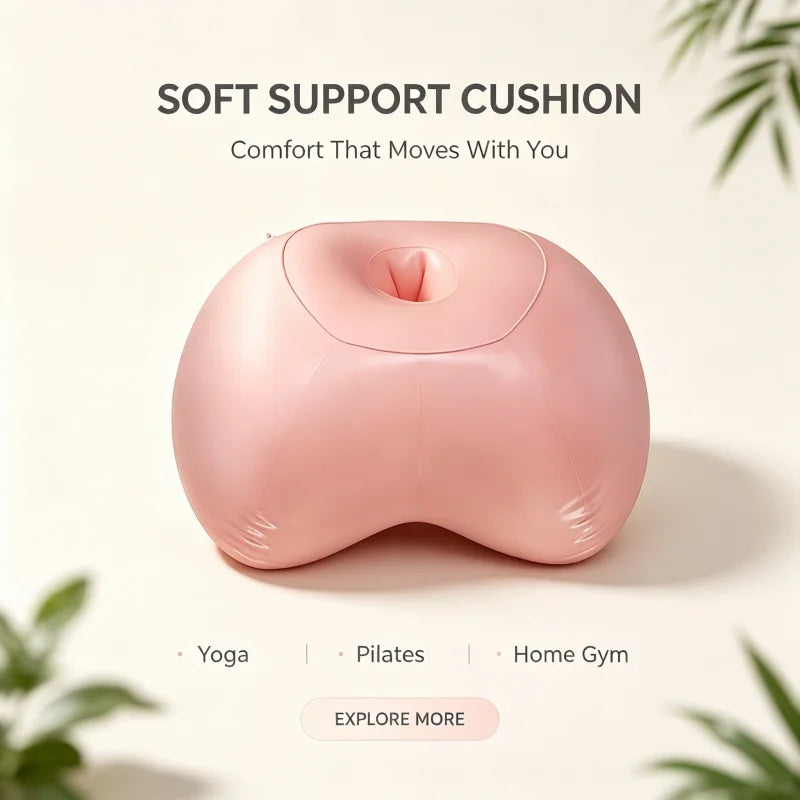 Portable Inflatable Pillow Dual‑Use As Inflatable Yoga Ball Soft Balance Trainer Cushion for Home Fitness Yoga Pilates Exercise