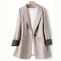 Women's Blazer Single Button Office Jacket Autumn 2026 Loose Fit Woven Fabric with Striped Cuff Lapel Collar Suit Outerwear