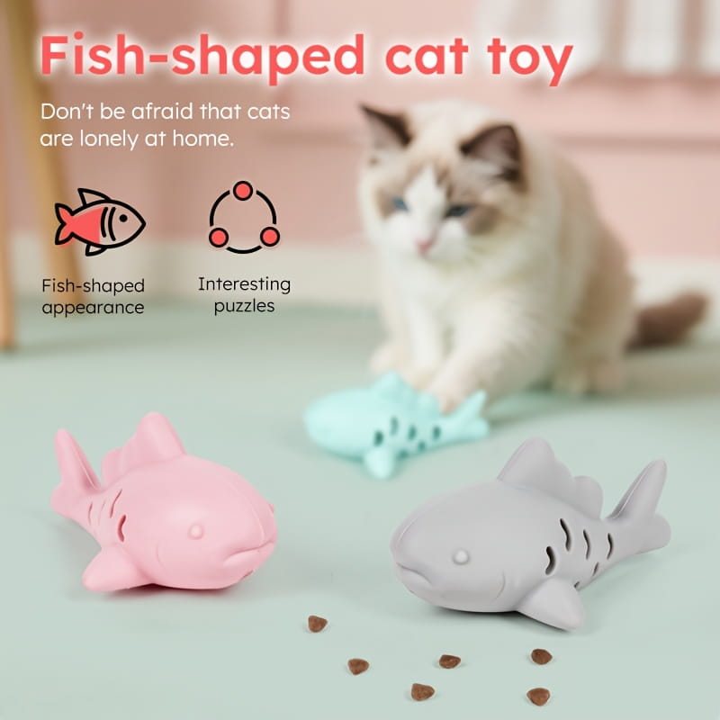 juguetes de silicona dispensadores de golosinas en colores rosa y gris con forma de pez para mascotas pequeñas, con superficies texturizadas para el juego interactivo