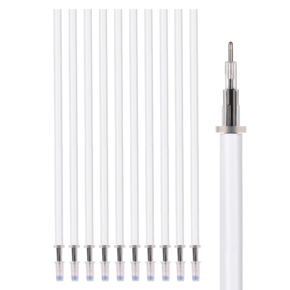 gel pen refills black ink 10 pack 13cm white plastic with metallic tips and blue ink reservoirs.