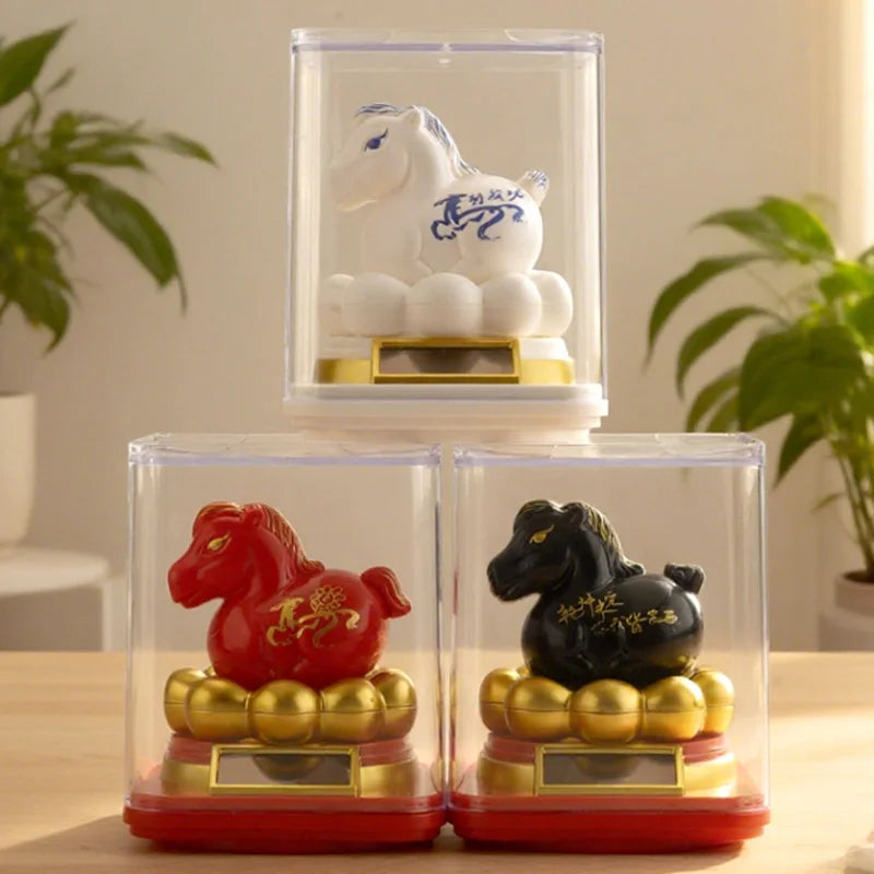 New Year of the Horse Figurines Chinese Solar Energy Swing Lucky Pony Desktop Ornament Home Car Decoration New Year gifts