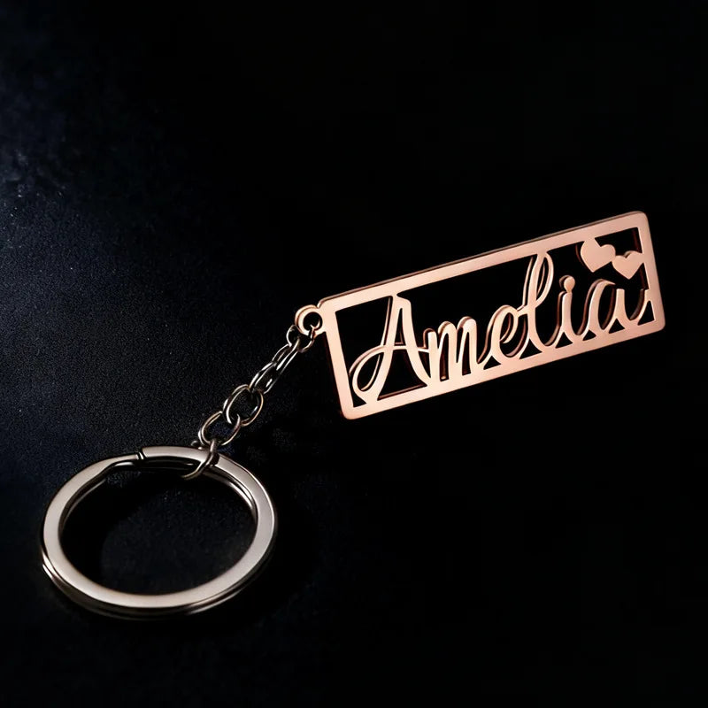 Personalized Name Letter Keychains Stainless Steel Custom Hollow Nameplate Square Pendant Key Ring Gift for Boyfriend Girlfriend