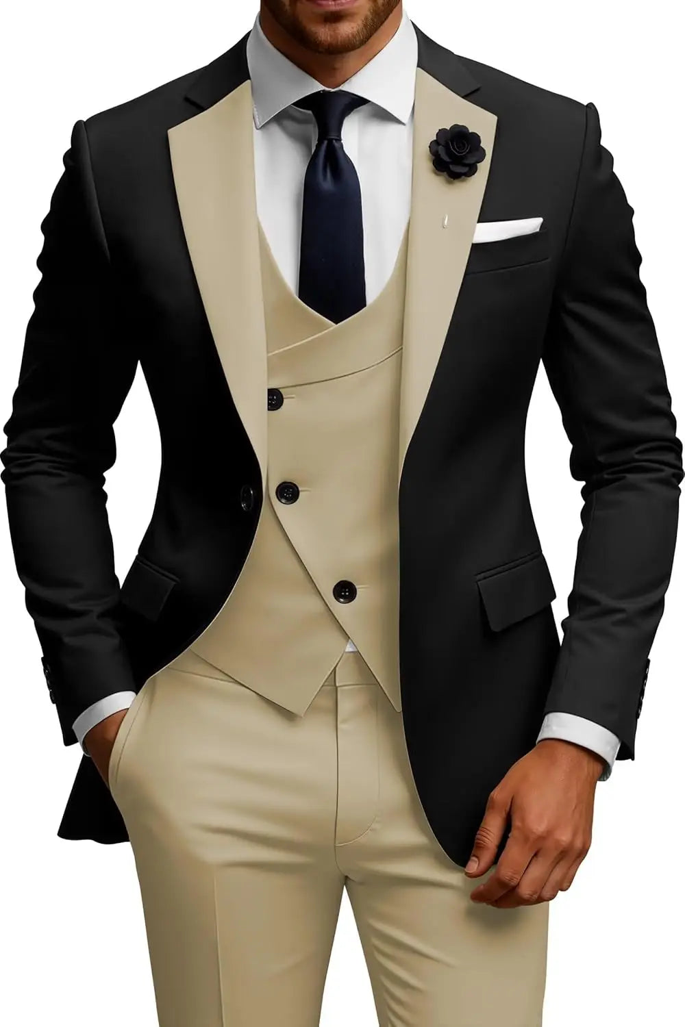 Mens Suits 3 Piece Slim Fit Double Breasted Suit Wedding Prom Tuxedo Suit Set