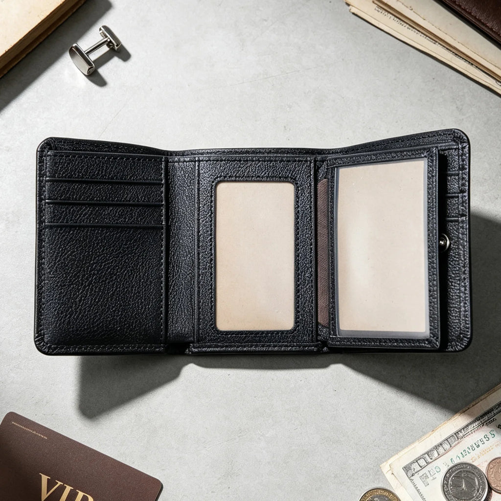 Genuine Leather Men Wallet Fashion Short Luxury Male Purse High Quality Trifold Women Wallets with Hasp
