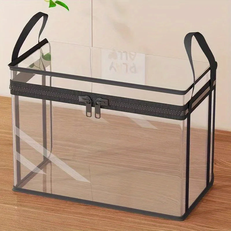 2-Pack Large Transparent Storage Boxes, Foldable and Space-Saving, with Flip Lids. Large Rectangular Organizer Boxes with Front Lids and Covers, Space-Saving Design, Suitable for Books, Clothes, Office, Home, Travel. Durable
