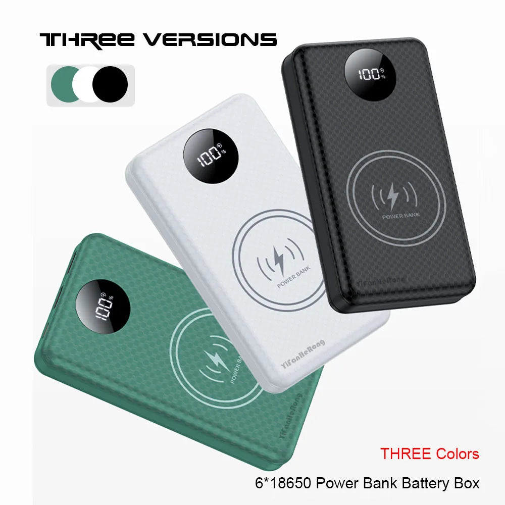 6*18650 20000mAh Power Bank Case 22.5W Fast Charging 15W Wireless Charging Mobile Power Bank Housing Battery Holder For Phone
