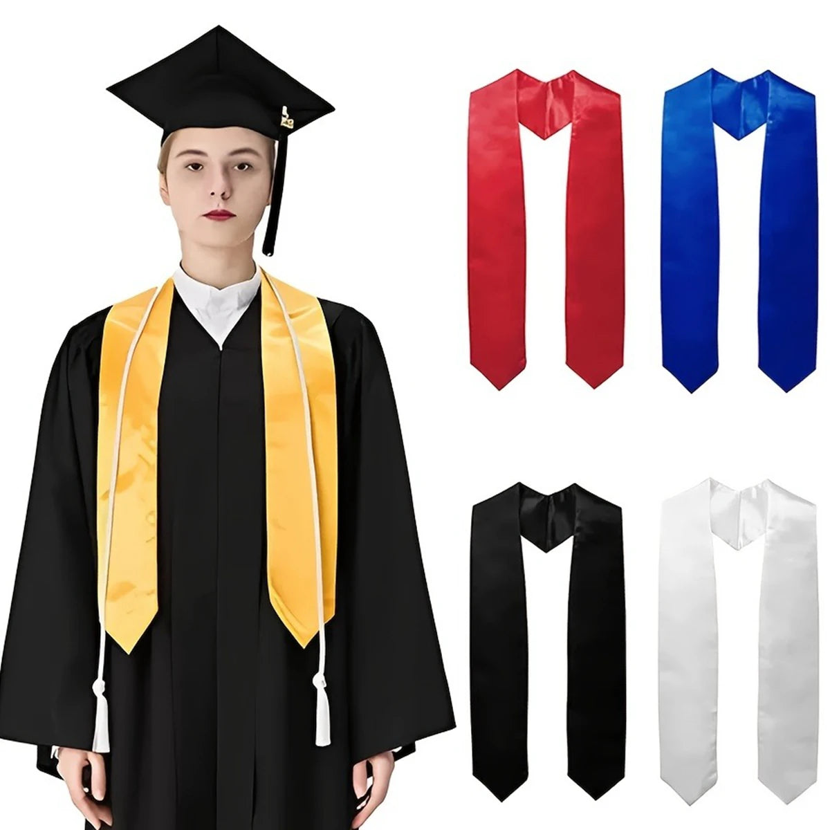 1 PC Plain Graduation Stole Satin Graduation Stoles Polyester Graduation Sash for Graduation Ceremony Degree Conferment Ceremony