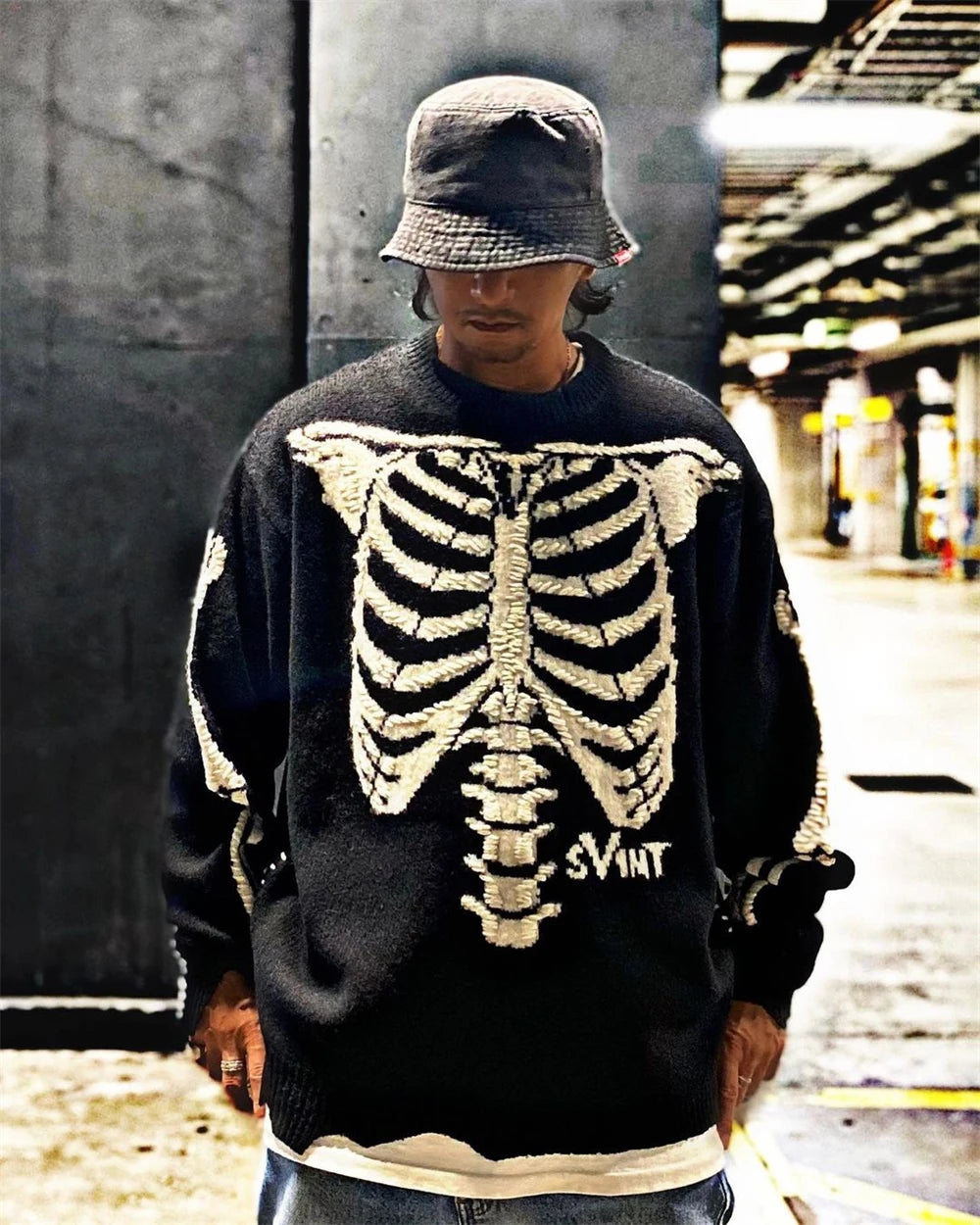 2025fw SIN Saint Sweater Men Women Black Heavy Fabric Unisex Crewneck Knit Sweatshirts