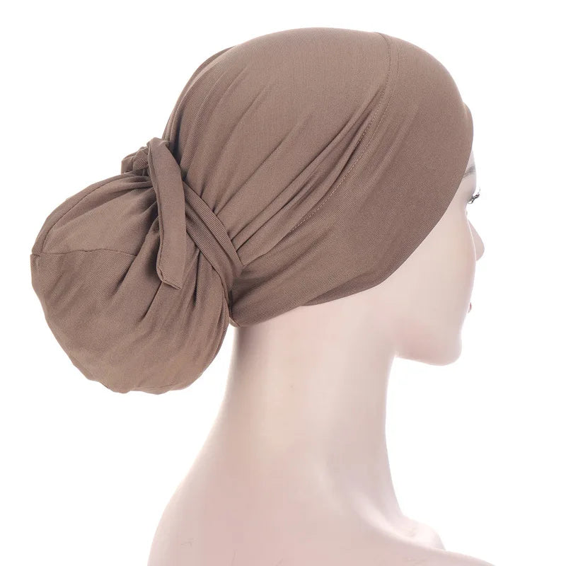 New Faon Women Spring Autumn Warm Hat Solid Color Tie-Wrap Headscarf Cap Outdoor Soild Female Muslim Hijabs Women Beanies