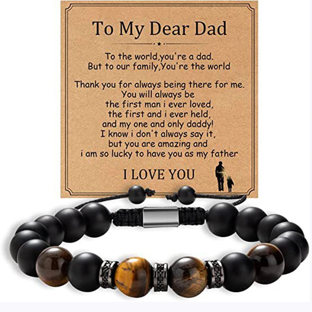 Fathers Day Dad Gifts from Daughter Son Bracelets Birthday Gifts for Men Dad Mens Bracelet Natural Stone for Him Husband