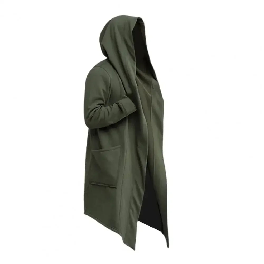 New Autumn Winter Thicken Warm Trench Coat Men Solid Casual Loose Hooded Long Jackets Leisure Warm Fleece Male Thick Cardigan