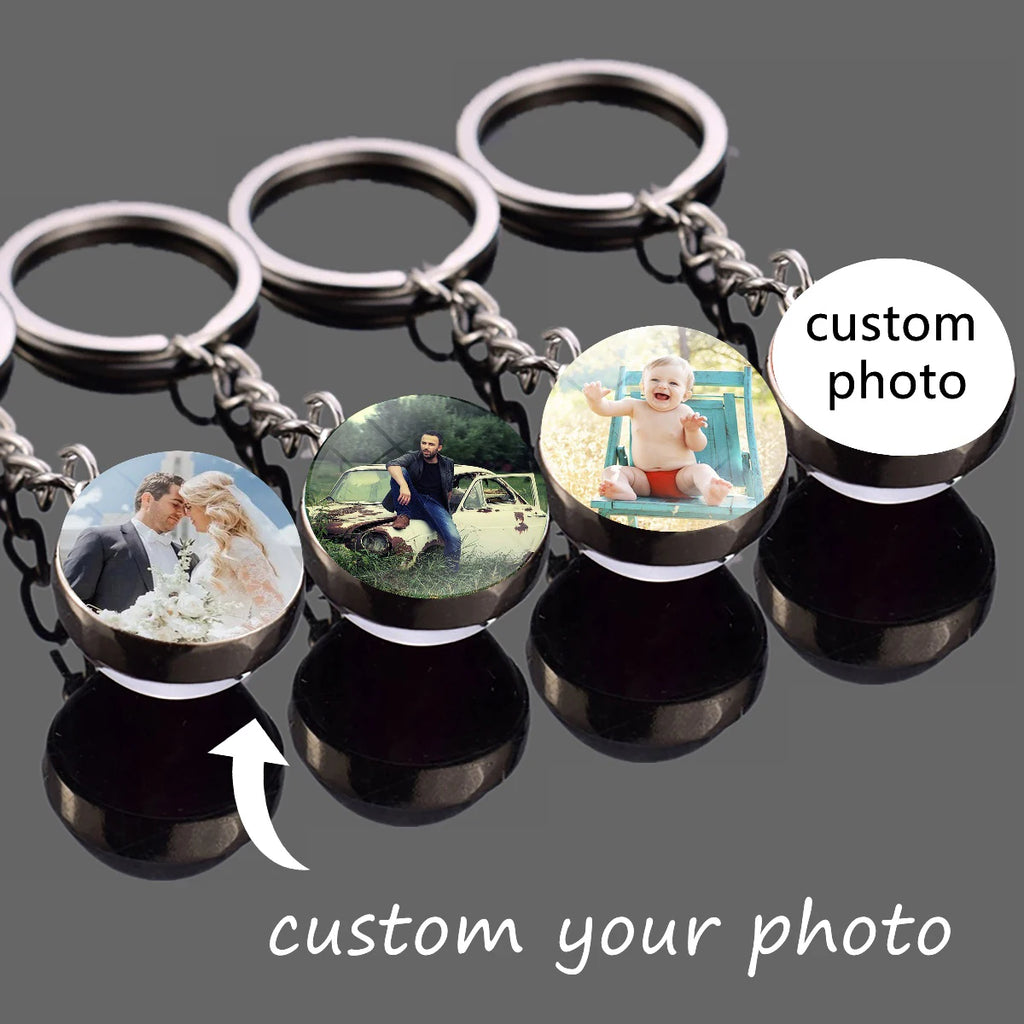 Personalized Photo Keychain Custom Gall Ball Keychain Car Keyring Purse Charm Christmas Gifts
