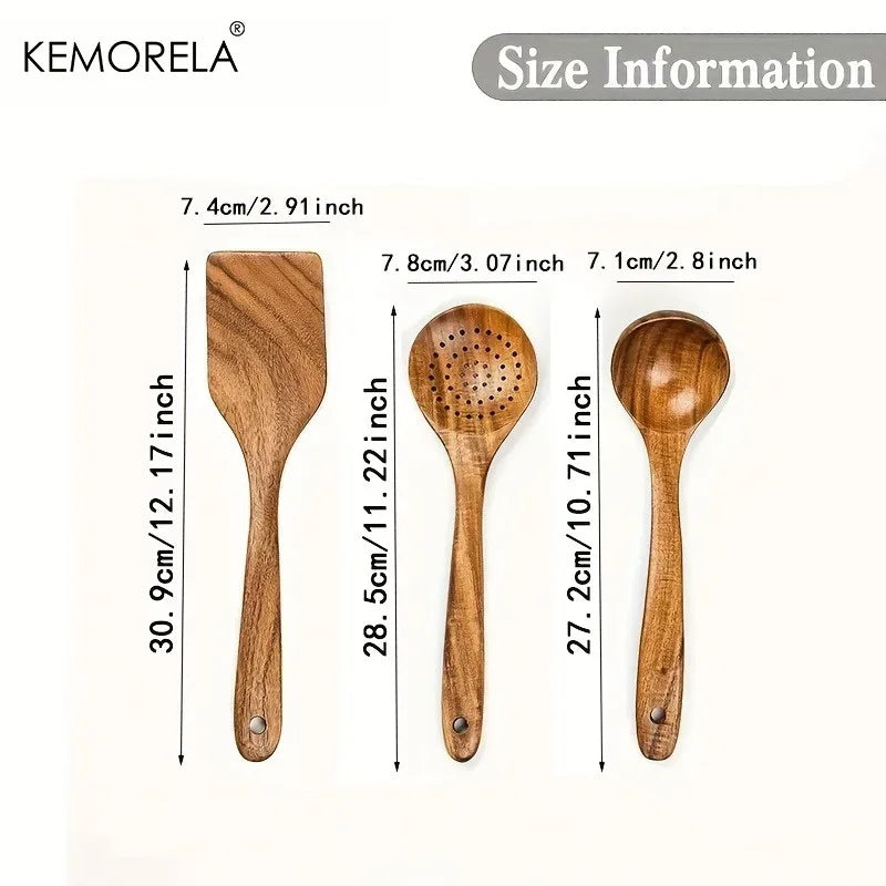 Wooden Kitchen Utensils Set 3PCS Acacia Wood Cooking Utensils Non-Stick Heat-Resistant Easy to CleanNatural Wooden Cooking Tools