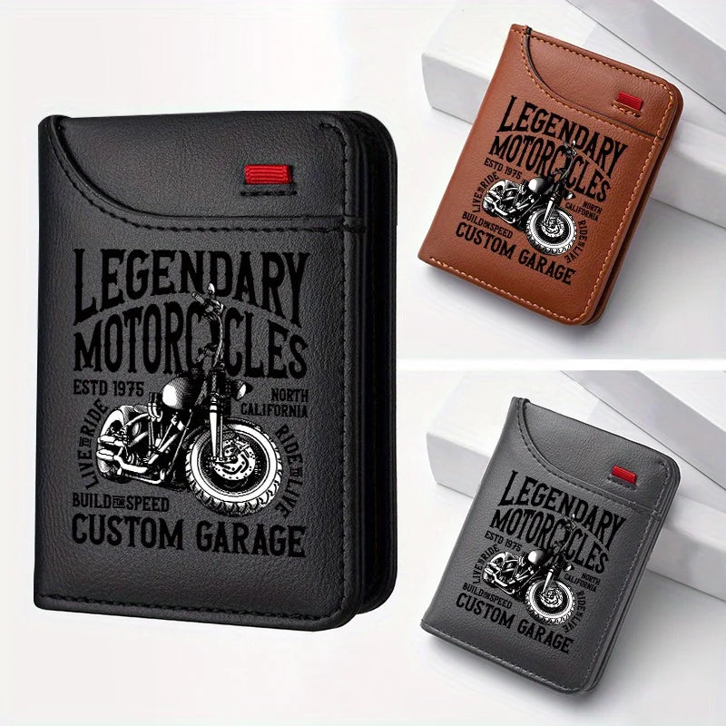 1pc Men'S Retro Faux Leather Wallet - Stylish Vintage Motorcycle Theme - Slim And Soft Design with Various Card Slots, Business
