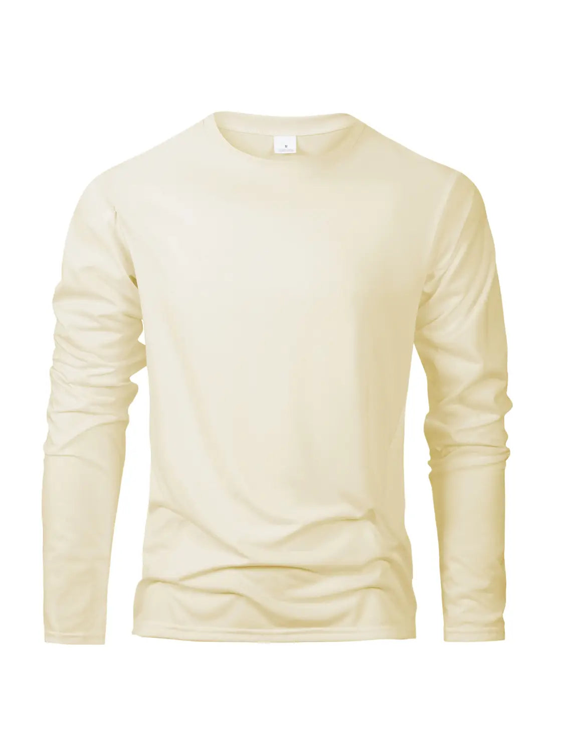T-shirt à manches longues col rond à évacuation de l’humidité pour hommes, couleur crème, en coton doux.