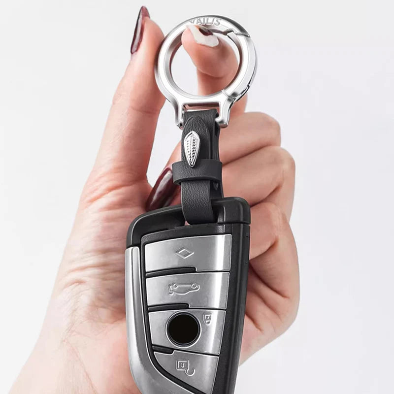 New Cowhide Leather Keychains for Women Men Waist Belt Buckle Carabiner Car Pendant Key Chains Rings Keyring Bag Gifts