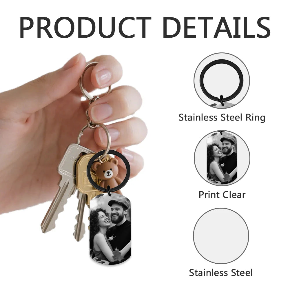 Personalized Photo Keychain For Couples Family,Custom Double Sided Engraved Keyring,Romantic Keepsake Birthday Anniversary Gift