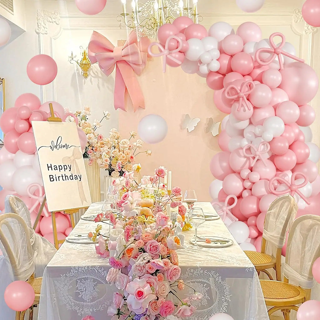 119Pcs Bow Pink and White Balloon Garland Arch Kit Wedding, Engagements, Birthday, Bridal Shower, Baby Shower Anniversary Decor