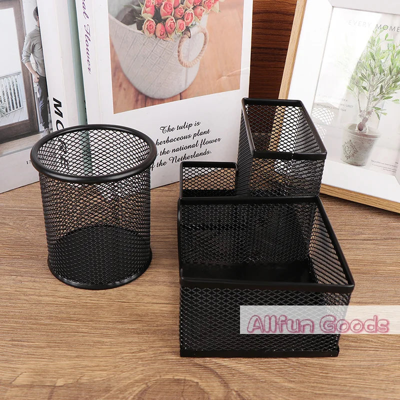 Desk Stationery Organizer Creative Metal Pen Holder Pencil File Storage Rack Storage Box Office Accessories Desktop Ornament