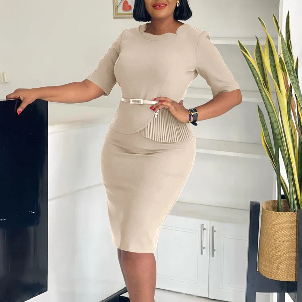 Office Dresses for Ladies 2026 Latest Summer Simple Elegant Half Sleeve Formal Church Dress Women Knee Length Pencil Peplum Dres