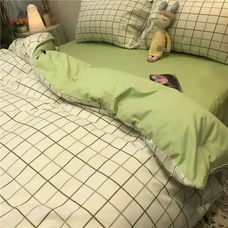 Bed Linen 2 Bedroom Four-piece Washed-cotton Bed Sheets Pillowcases Comforter Bedding Set Student Dormitory Three-piece Cover