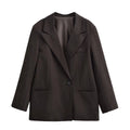 HH Women Fashion Solid Blazer Female High Street Pockets Turn-down Collar Single Button Commuter Casual Long Sleeve Autumn Coat
