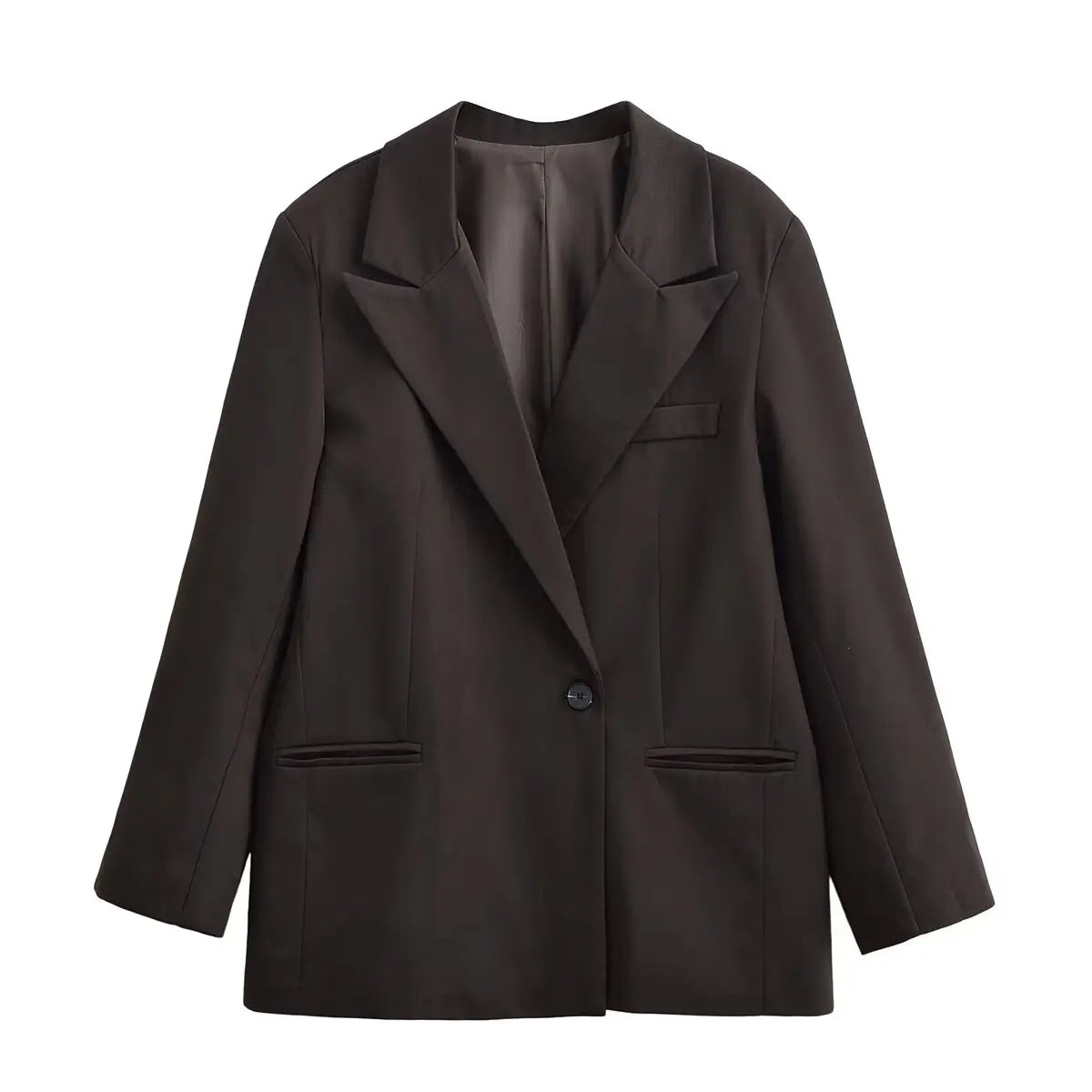 HH Women Fashion Solid Blazer Female High Street Pockets Turn-down Collar Single Button Commuter Casual Long Sleeve Autumn Coat