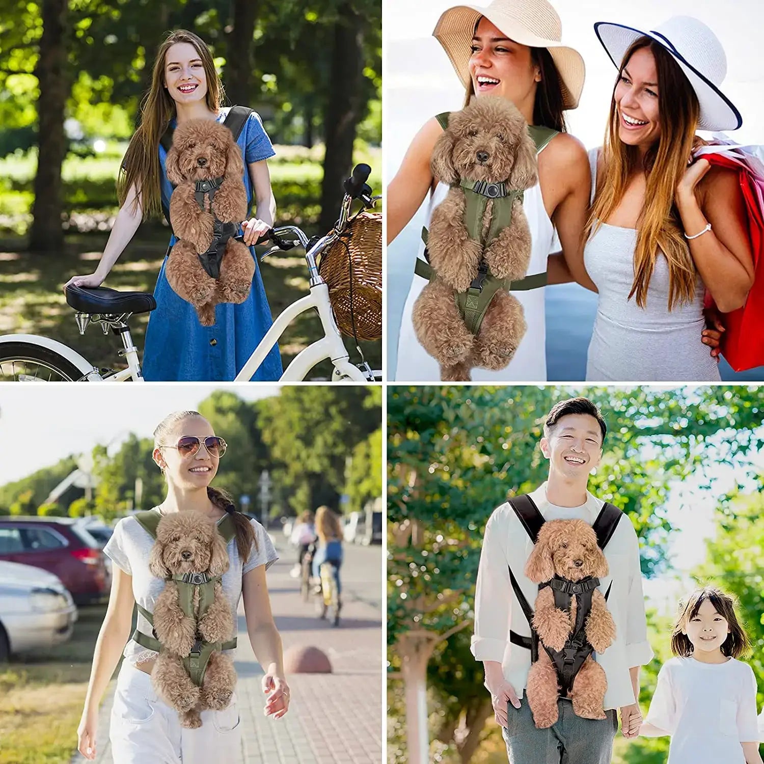 Harnais de transport pour chien vert olive et noir réglable, conçu comme harnais pour sac à dos porte-animaux pour petits chiens et chats, offrant une fonctionnalité confortable de sac à dos porte-animaux.