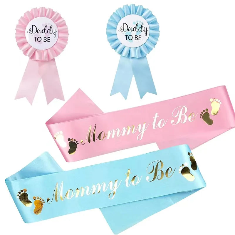 Baby Shower Mom To Be Sash And Tinplate Badge Daddy To Be Combo Kit,Baby Gender Reveal Party Gifts