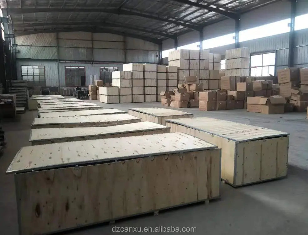light-colored wooden commercial 2-tier dumbbell rack shipping crates with reinforced sides and metal corner fittings