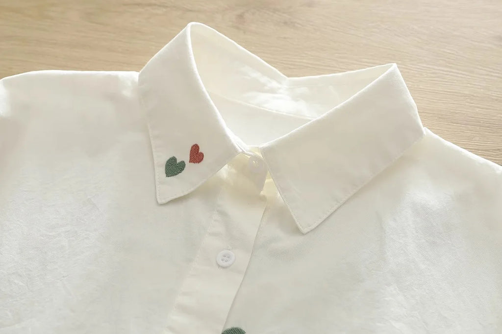 Women Spring Autumn Style Blouses Pure Cotton Shirts Lady Casual Long Sleeve Turn-down Collar Cartoon Embroidery Blusas Tops