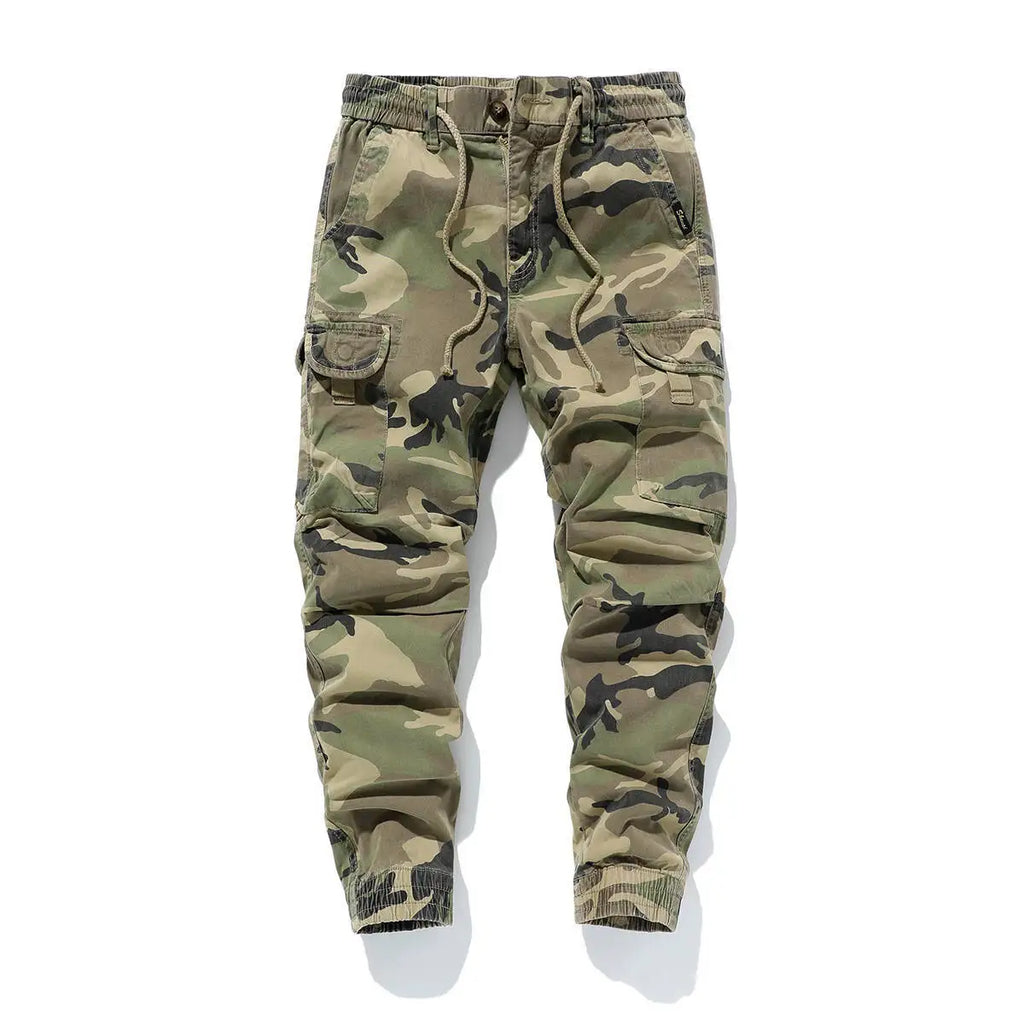 Men's Outdoor Camouflage Cargo Pants with Multi-Pocket Trendy Brand Jogger Wash Cotton Loose Fit Sports Tapered Track Sweatpants