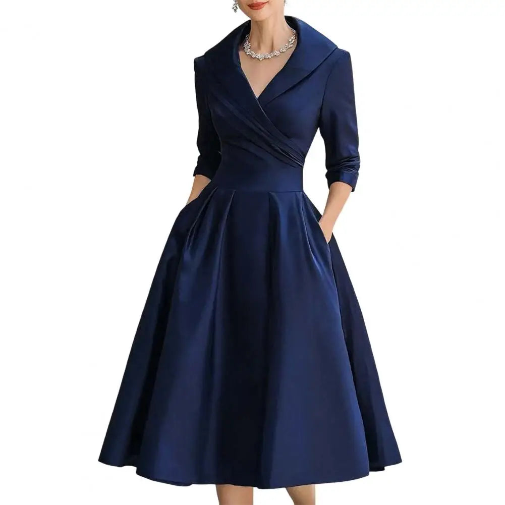 Elegant Women Blazer Dresses Business Office Midi Blazer Dress Women's Lapel V Neck Work Dress A Line Swing Dress Formal