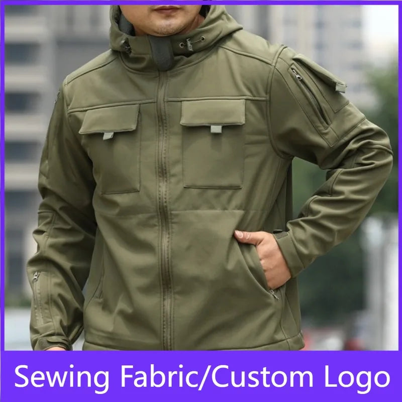 Men's Tactical Jacket Winter Snow Ski Jacket Water Resistant Softshell Fleece Lined Coats Multi-Pockets Military Outdoor Hoodie
