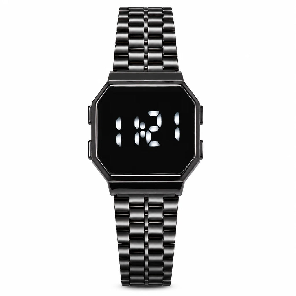 New Arrival Men's Stylish Minimalist Versatile Steel Strap Digital Watch with Touch Screen LED Display, Couple Digital Watch