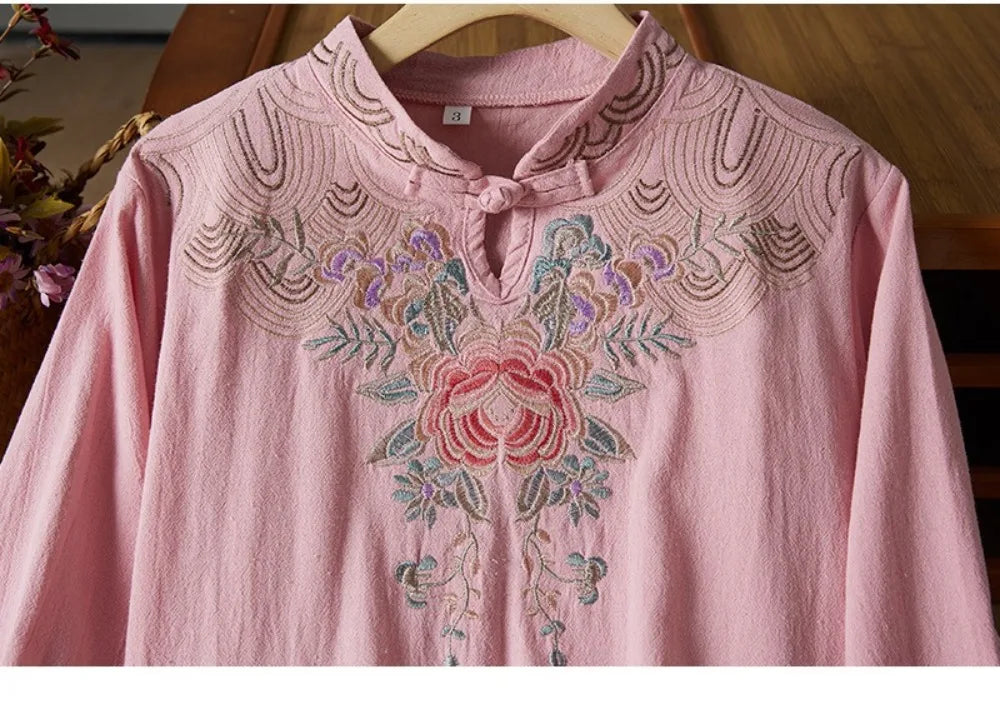 Embroidery Ethnic Style Fashion Clothes Vintage Cotton Linen Streetwear Harajuku Chinese Style Summer Dress for Women Clothing
