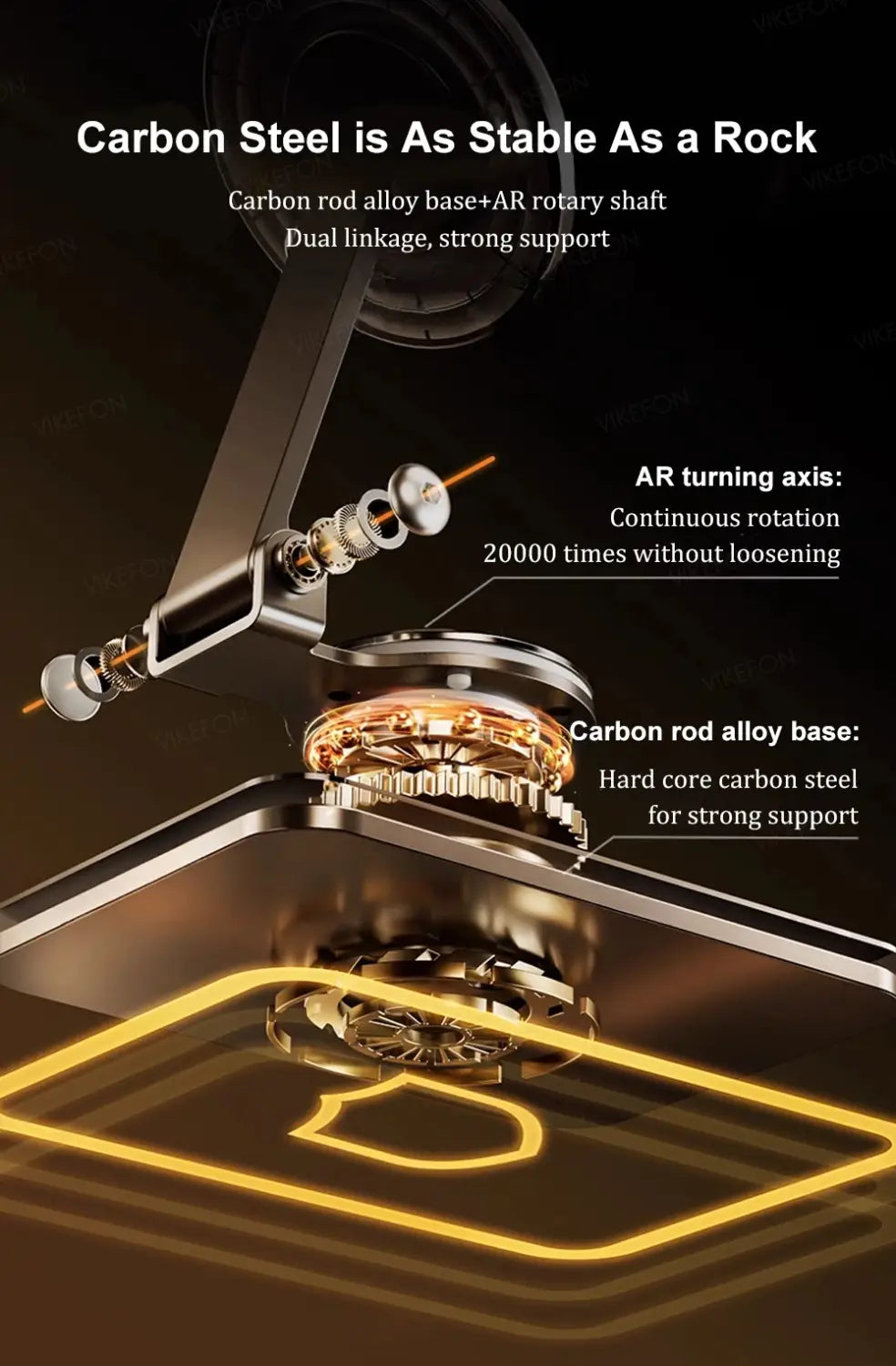 Mecanismo rotativo de acero al carbono de alta precisión con un acabado metálico elegante y un diseño de engranajes intrincado para un soporte y portateléfono magnético para iPhone pro max