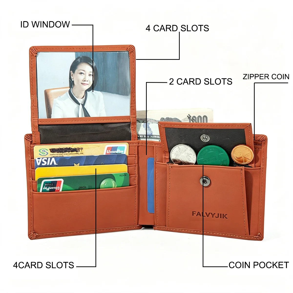 Men's Leather Wallet RFID Cowhide Genuine Leather Wallet Multi-Function Credit Card Holder