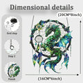 A vibrant green and blue 2D dragon-themed acrylic dream catcher with intricate scales and feathers viewed from the front