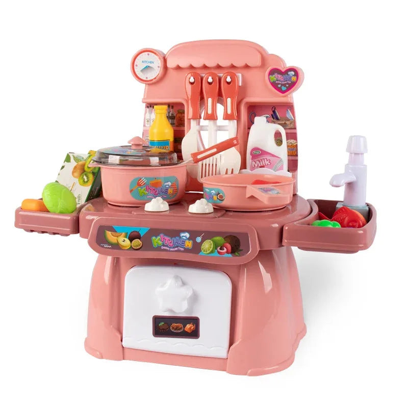 Simulated Kitchen Play Set with Lights & Sounds, Realistic Cooking Game Toy for Kids, Interactive Educational Playset for Toddle