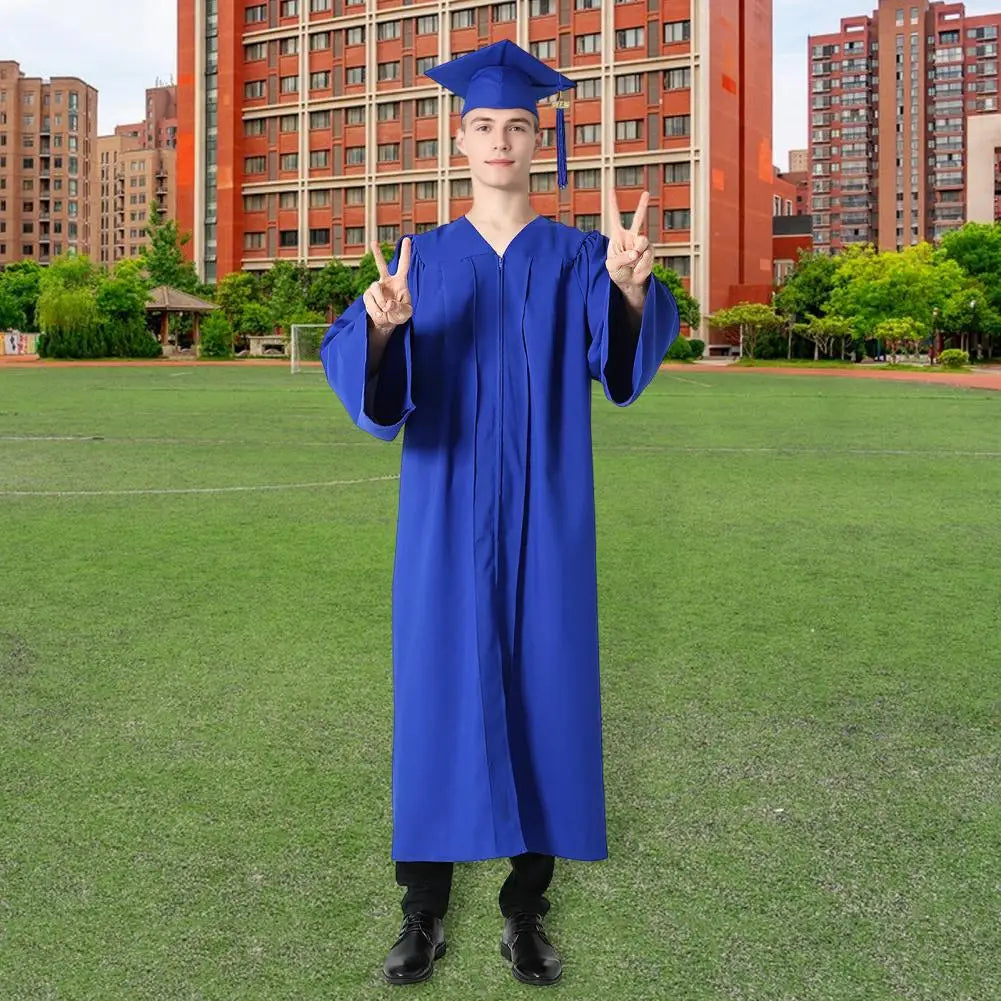 Graduation Outfit Arts Student Graduation Robe with V Neck Hat Bachelor Uniform for Doctor Graduation Party Knee Length Long
